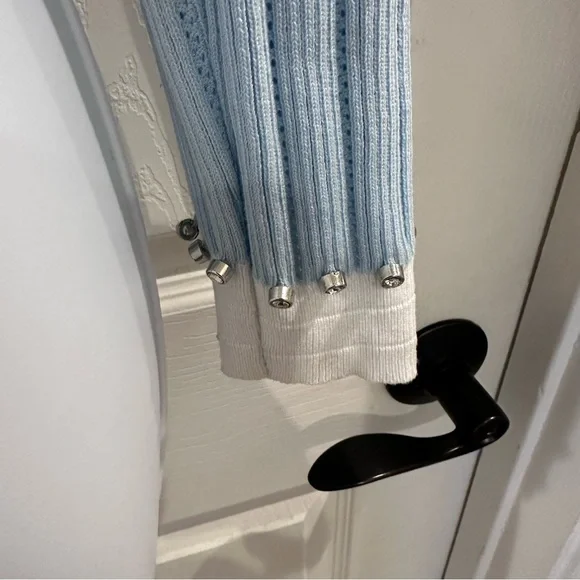 Baby Blue and White Knitted Cardigan With White Trim and Jewels - Picture 5 of 6